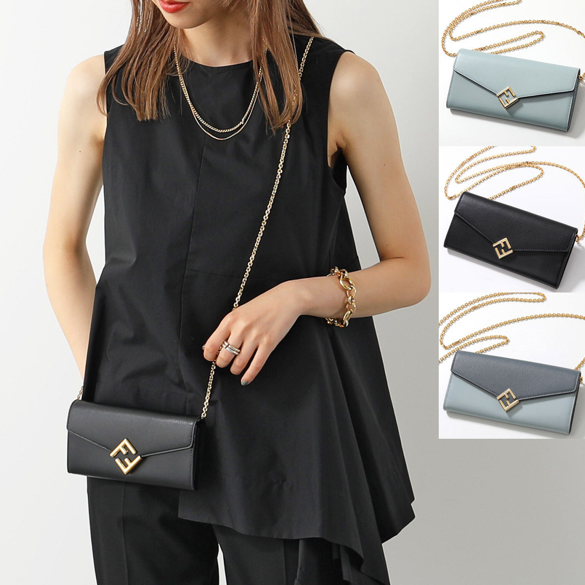 FENDI 長財布 8M0365 ALWA ストラップチェーン付き FFロゴ