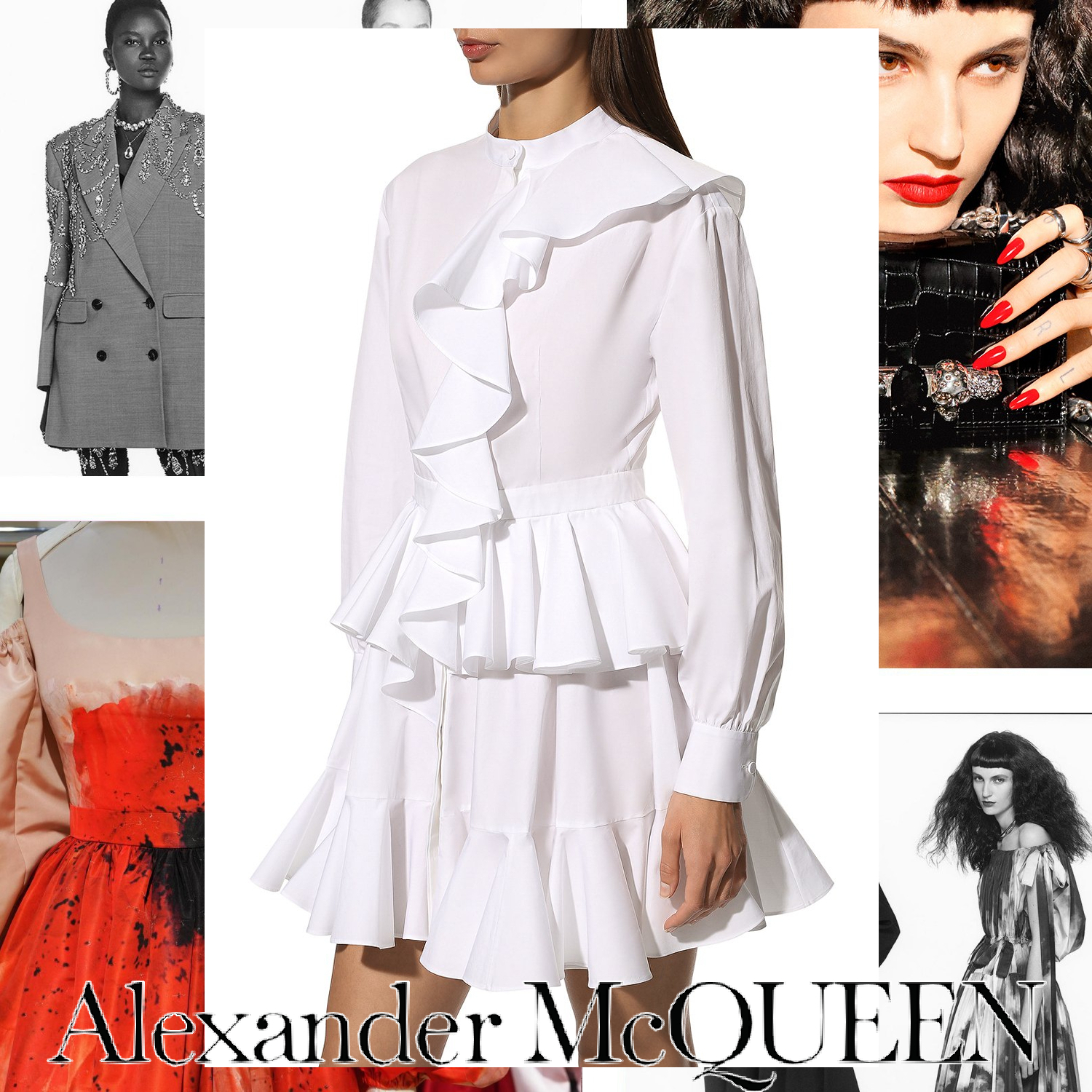 Alexander McQueen ラッフルディテール シャツドレス ホワイト
