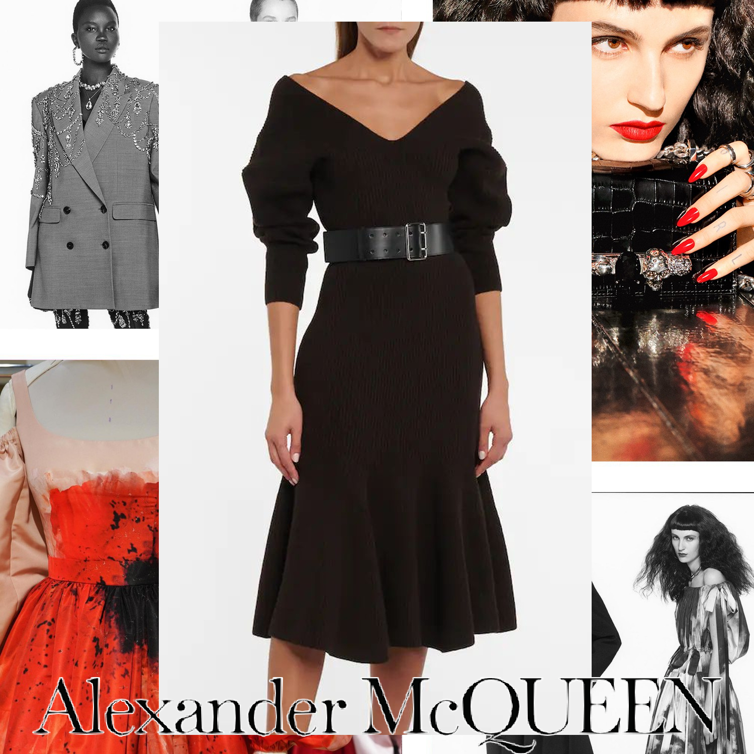 Alexander McQueen Vネック ミディドレス ブラック
