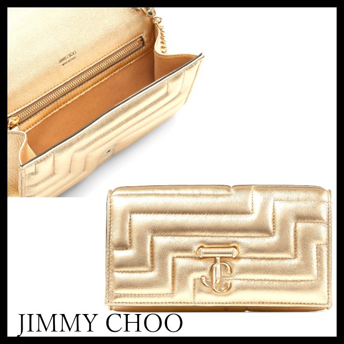 JIMMY CHOO W/Chain アベニュー メタリック レザー ウォレット