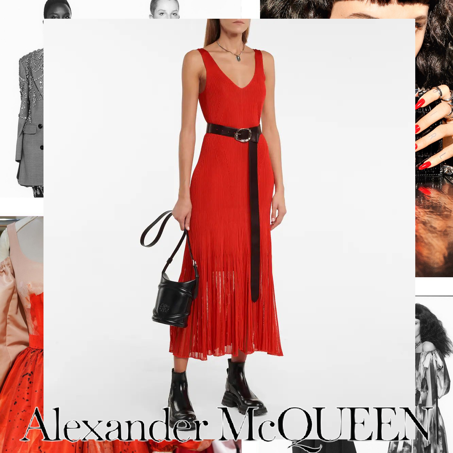 Alexander McQueen ニットミディドレス レッド