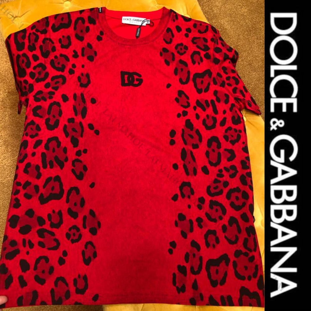 DOLCE&GABBANA トップスカットソーレオパードレース半袖