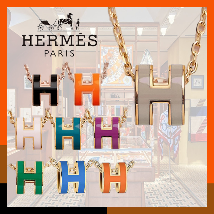 HERMES 人気 上品ネックレス H ロゴ ピンク ゴールド Mini Pop H