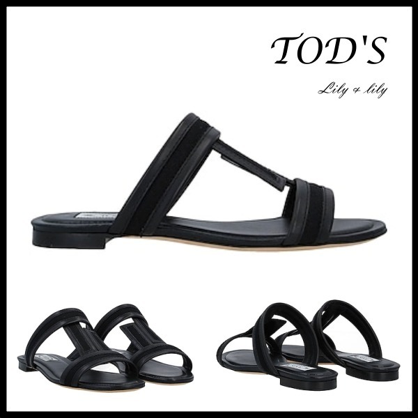 TOD'S ◇レザー キャンバス サンダル ブラック◇関税送料込み
