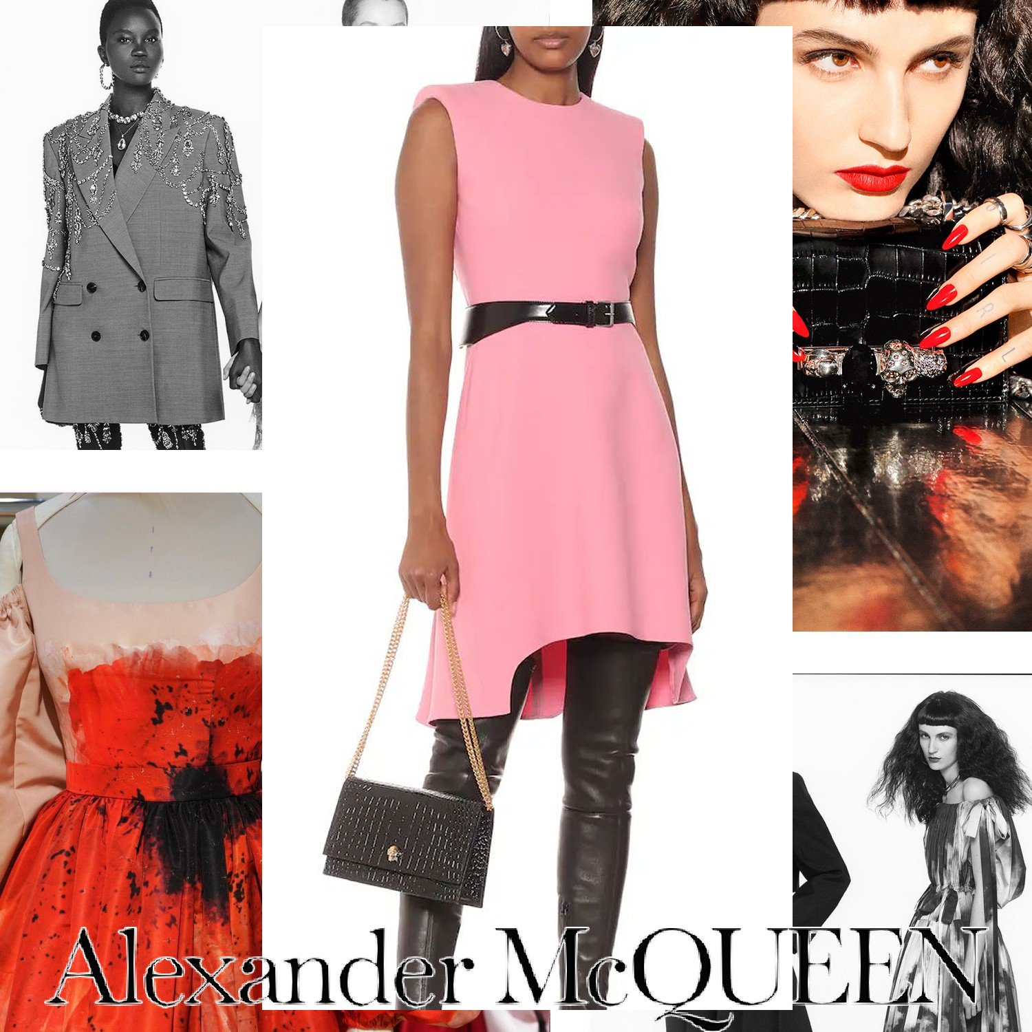 Alexander McQueen ウールブレンド クレープミニドレス ピンク