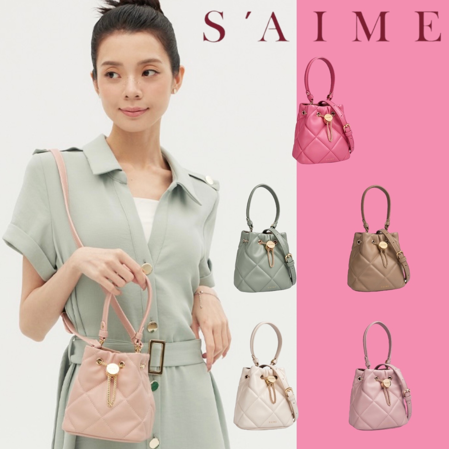 ★S'AIME★キルティング パイナップル バケットバッグ/送料込