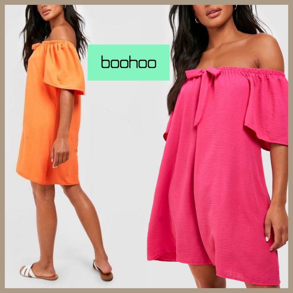 送料・関税込み ★boohoo★ オフ ショルダー サンドレス