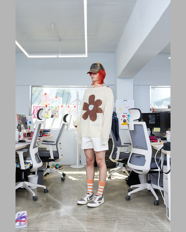 【THE MUSEUM VISITOR】 FLOWER JACQUARD SUMMER KNIT (BEIGE) THE MUSEUM VISITOR】 FLOWER JACQUARD SUMMER KNIT (BEIGE)