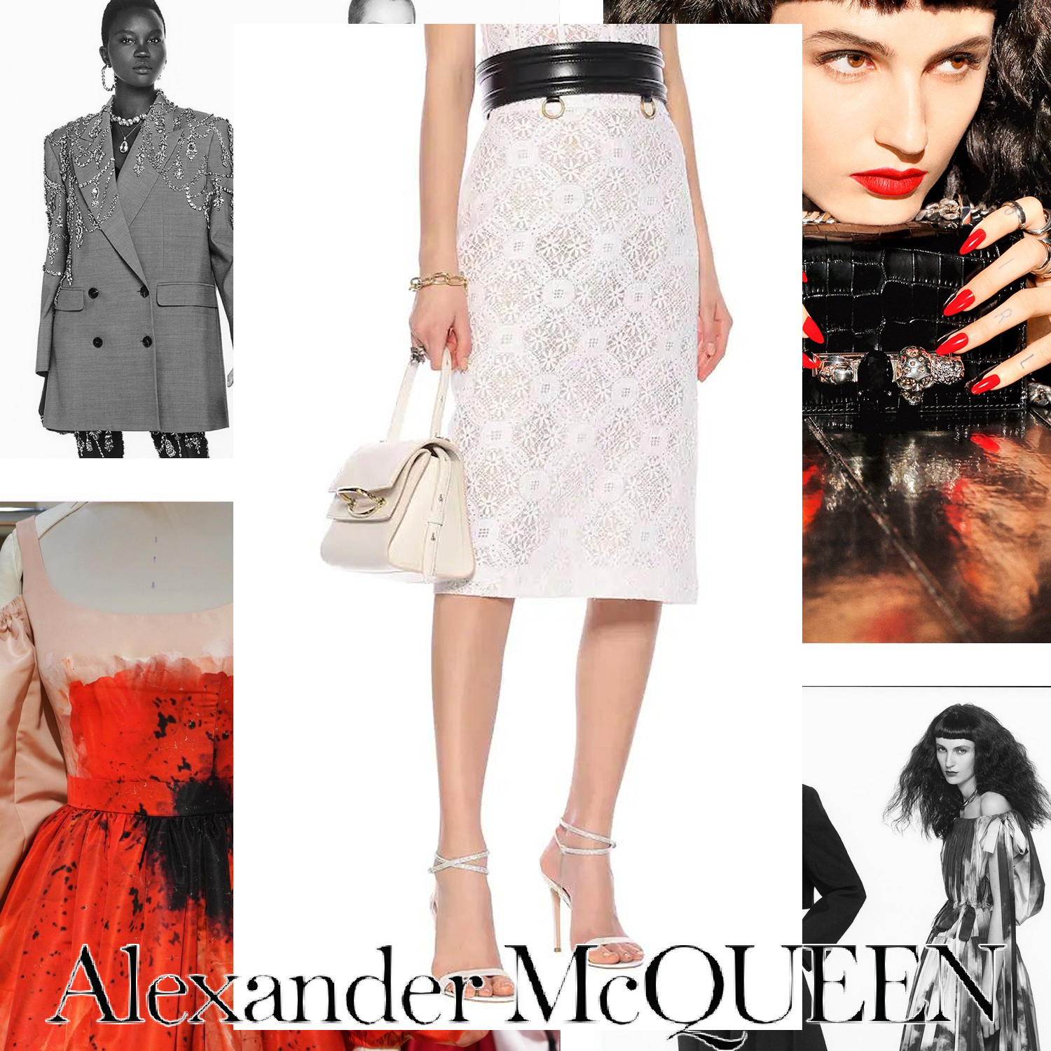 Alexander McQueen フラワーレース ペンシルスカート ホワイト