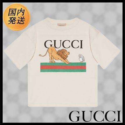 国内発送☆GUCCI】ウェブストライプ プリント コットンTシャツ
