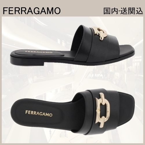 VIP★FERRAGAMO フェラガモ ロゴ スライドサンダル ミュール