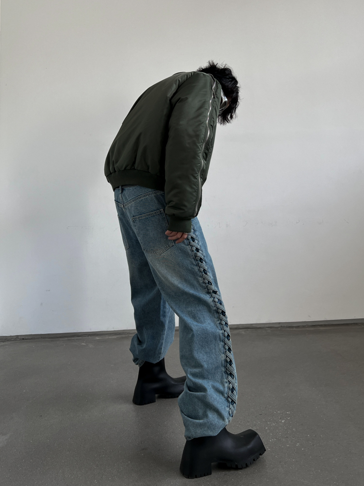レースアップ ワイド デニム 韓国 ウォッシュ ジーンズ nr0164 レースアップ ワイド デニム 韓国 ウォッシュ ジーンズ nr0164