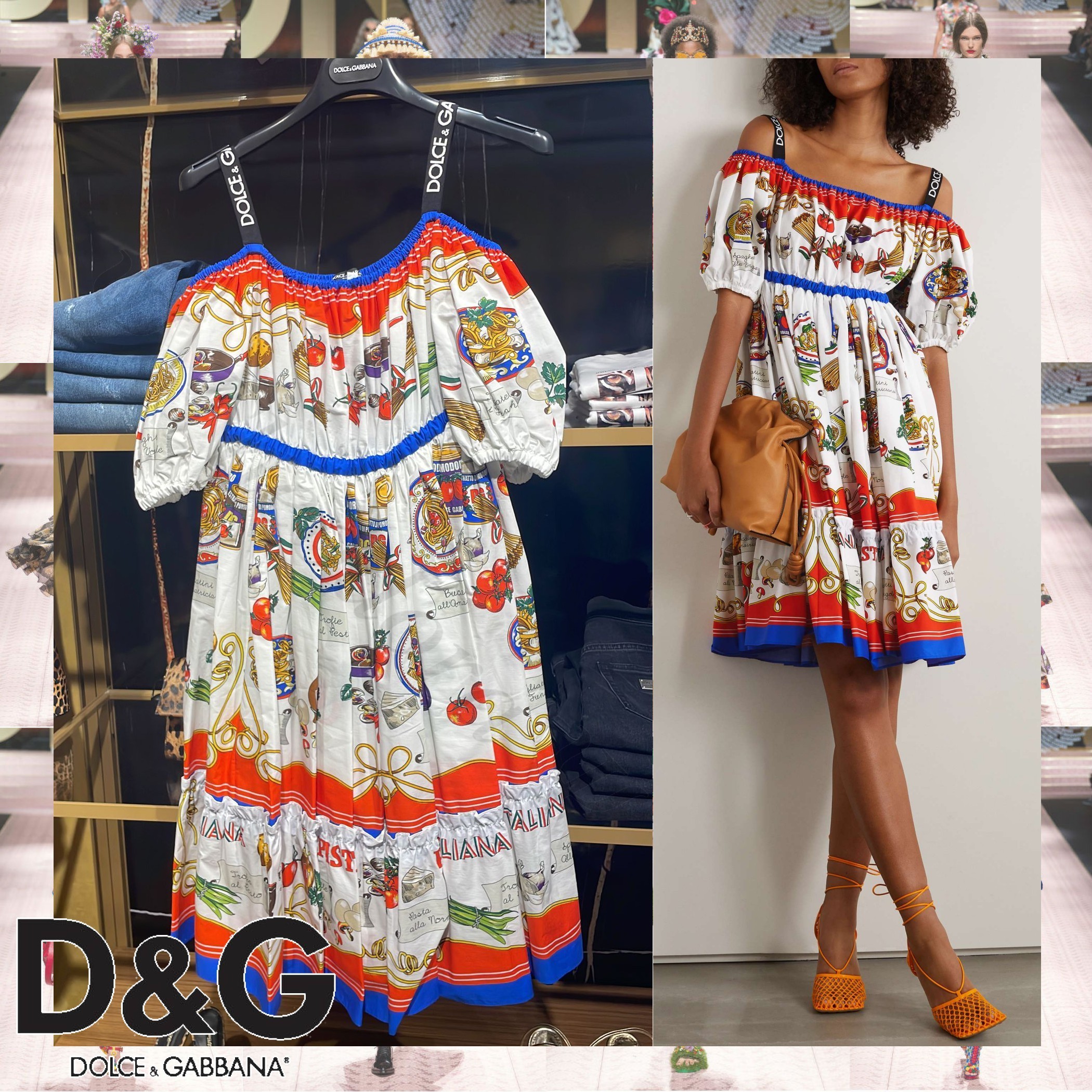 Dolce & Gabbana プリント オープンショルダー ドレスワンピース