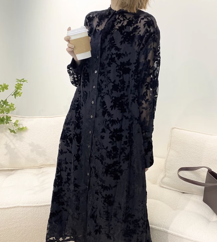 エンボス 花柄 シースルー ワンピース ロング フレア リュクス エンボス 花柄 シースルー ワンピース ロング フレア リュクス