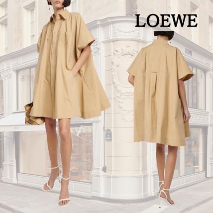 LOEWE Dresses Short Plain Cotton Short Sleeves Logo Dresses