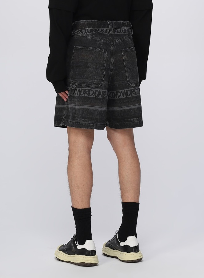 sacai×Eric Haze】 デニム ストライププリント ハーフパンツ