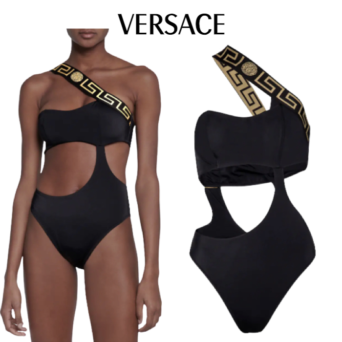 VERSACE*カットアウト グレカ ワンピース 水着 ブラック