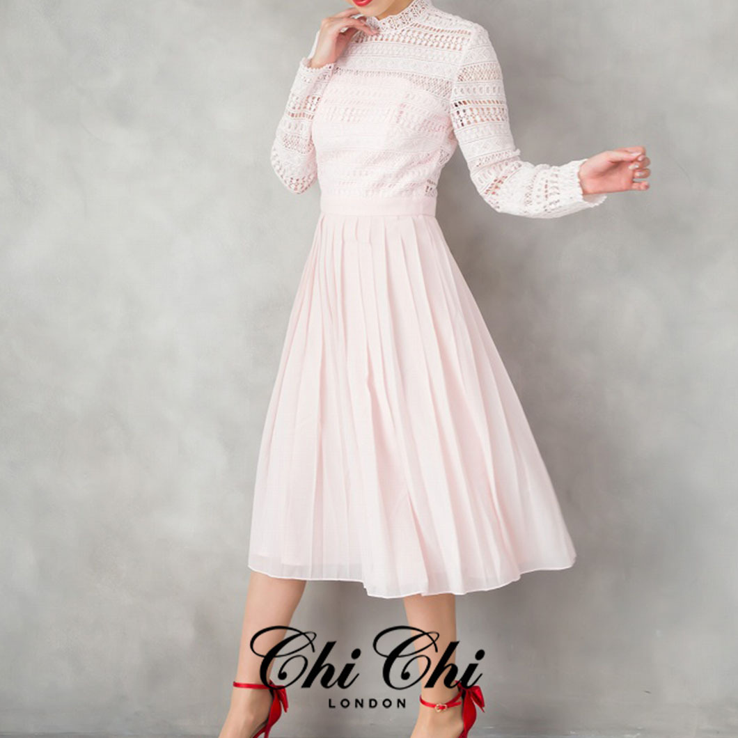【訳あり品】関税送料込★Chi Chi London 長袖プリーツドレス