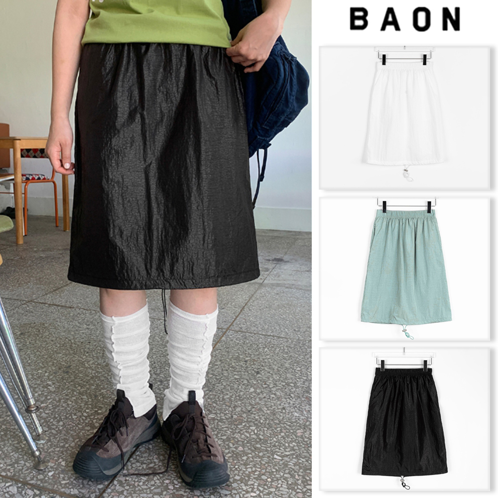 【BAON】Garden Glossy String Banding Midi Skirt