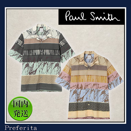 【Paul Smith】オープンカラーシャツ Assembled Stripe コットン