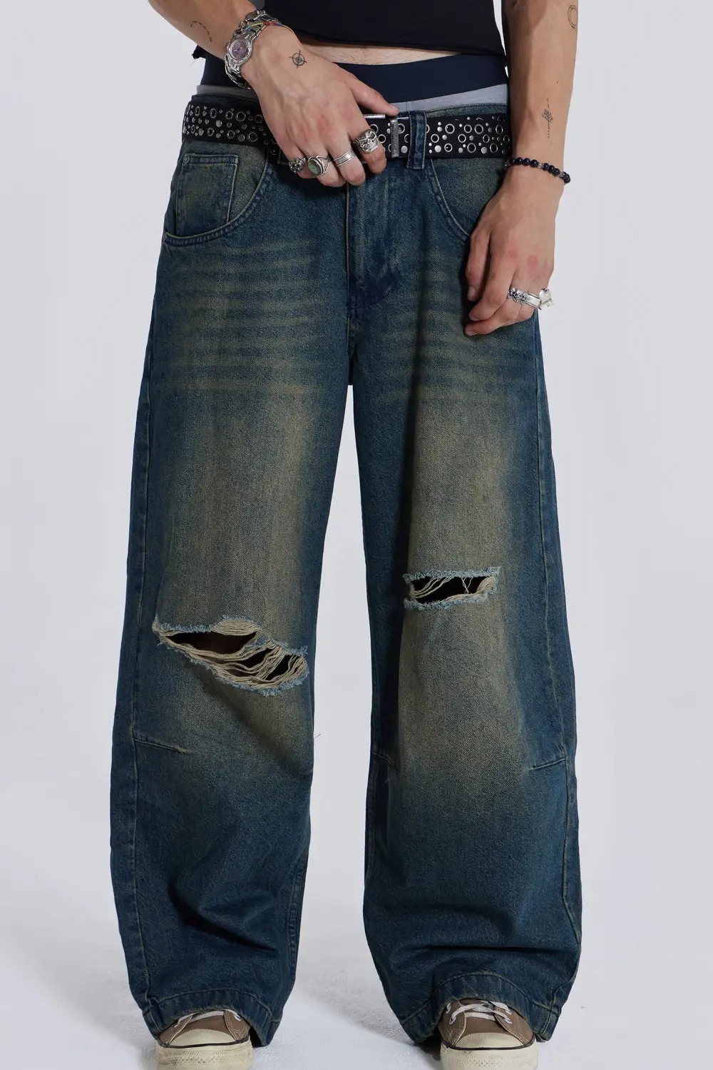 ☆UK JADED LONDON☆ WASHED BLUE / BLACK COLOSSUS BAGGY JEANS ...