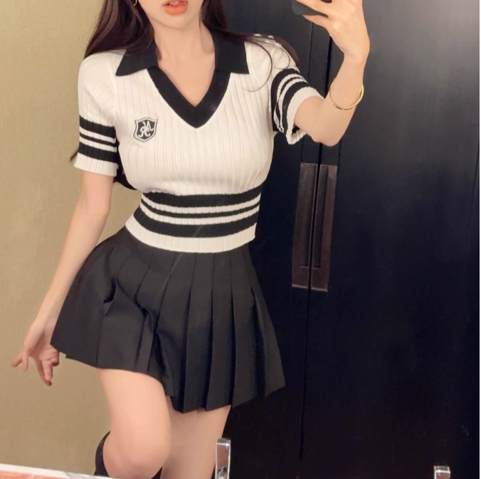 セットアップ ニットトップス × ミニスカ ゴルフ 2色 S~XL