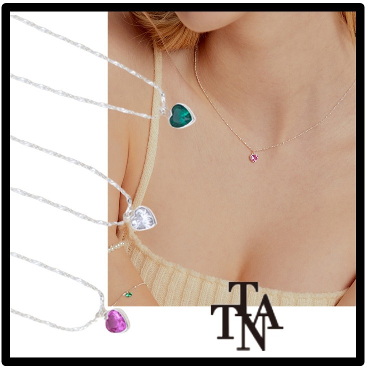 関税込★TATIANA★(SILVER) Lovely Heart Cubic Silver Necklace