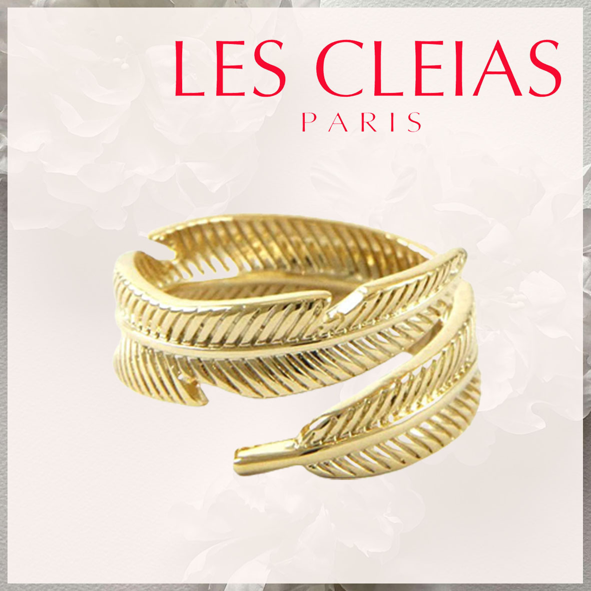 【LES CLEIAS】リーフのゴールド鍍金リング サイズ調整可能！
