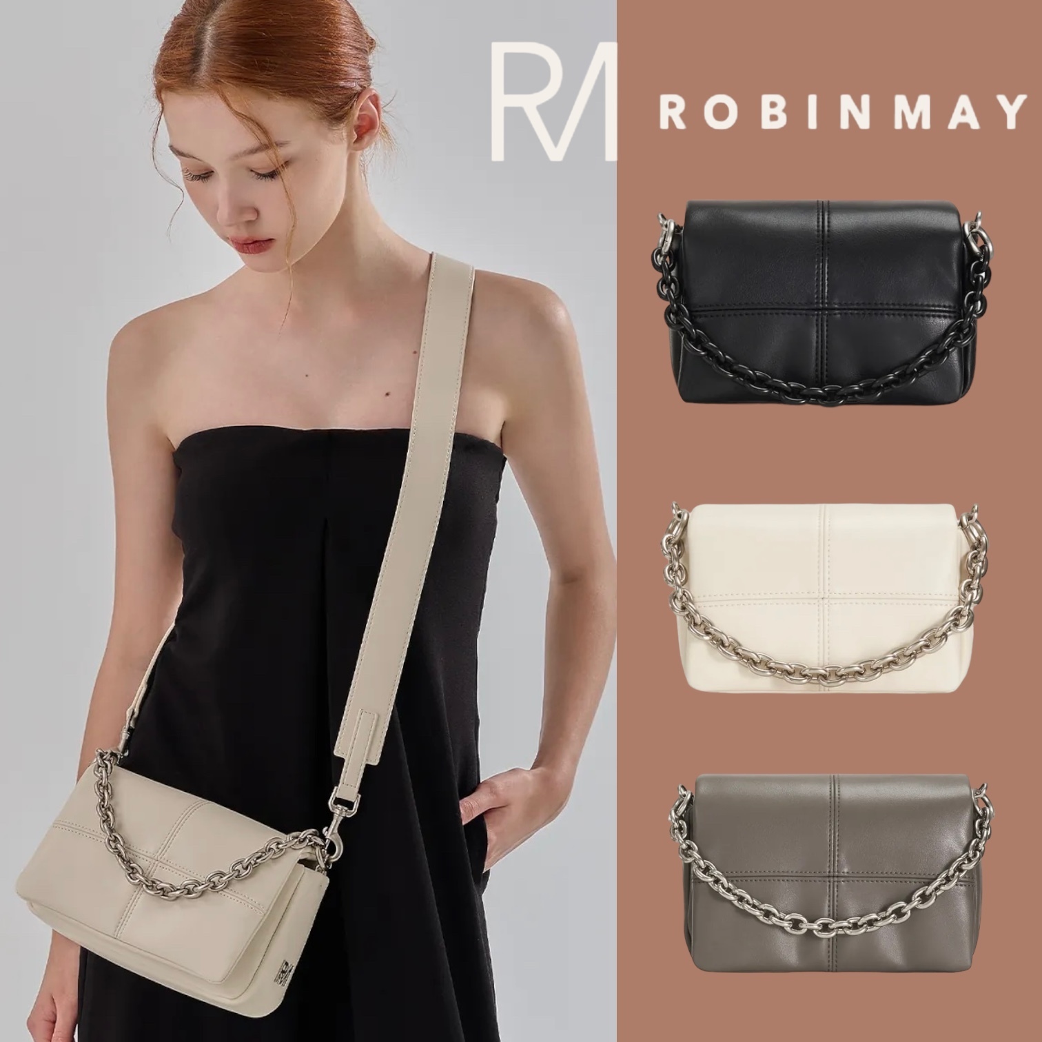 ROBINMAY 虹光方格斜背包(L)皮革版 C305 チェーンバック/送料込