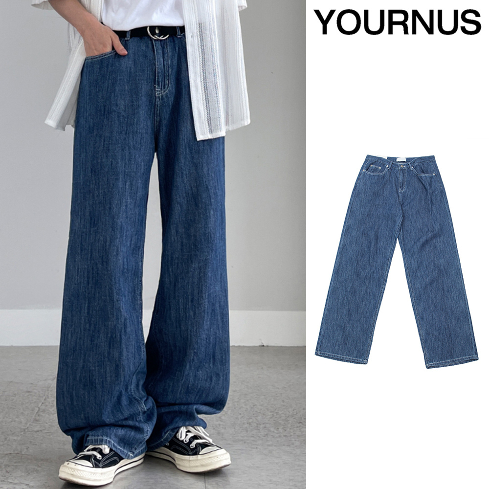 【YOURNUS】Slimy Linen Loose Wide Denim