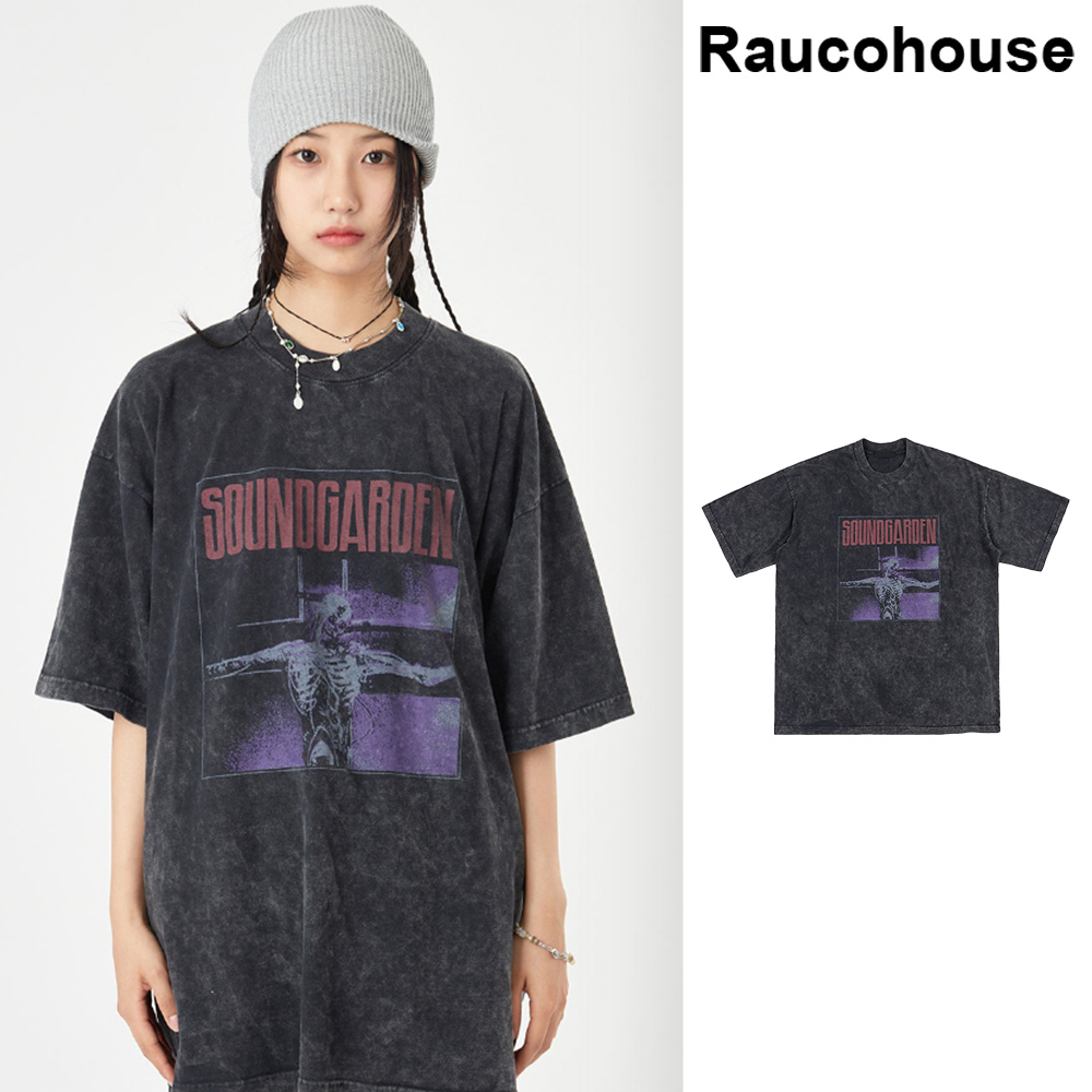 【Raucohouse】Soundgarden printing crack washed t-shirt