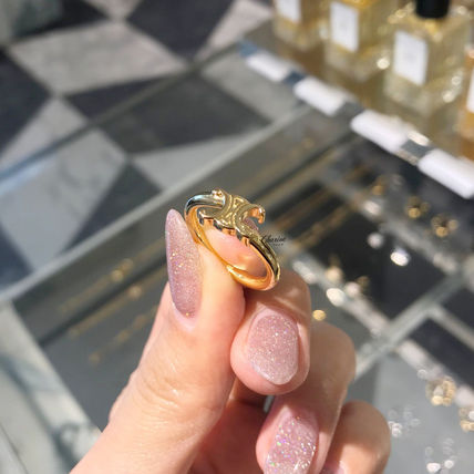 Shop CELINE Triomphe Triomphe Asymmetric Ring in Brass with Gold