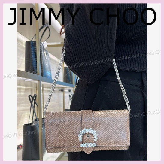 直営店‐Jimmy Choo‐ Cheri チェーン ウォレット SALE☆Cheri リザード クリスタル チェーンウォレット