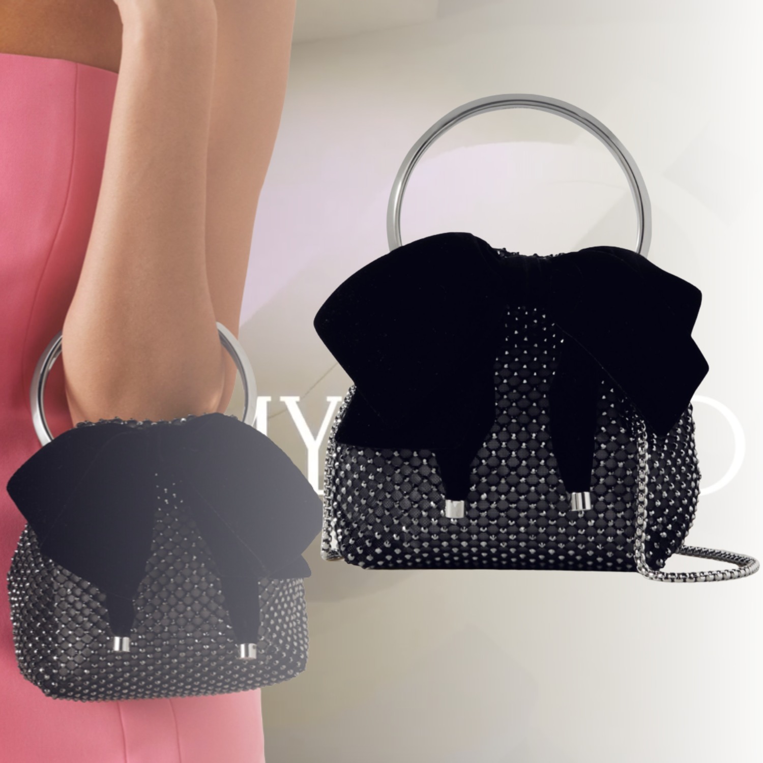 JIMMY CHOO Bon Bon ベルベット Tote Bag トリムトートバッグ