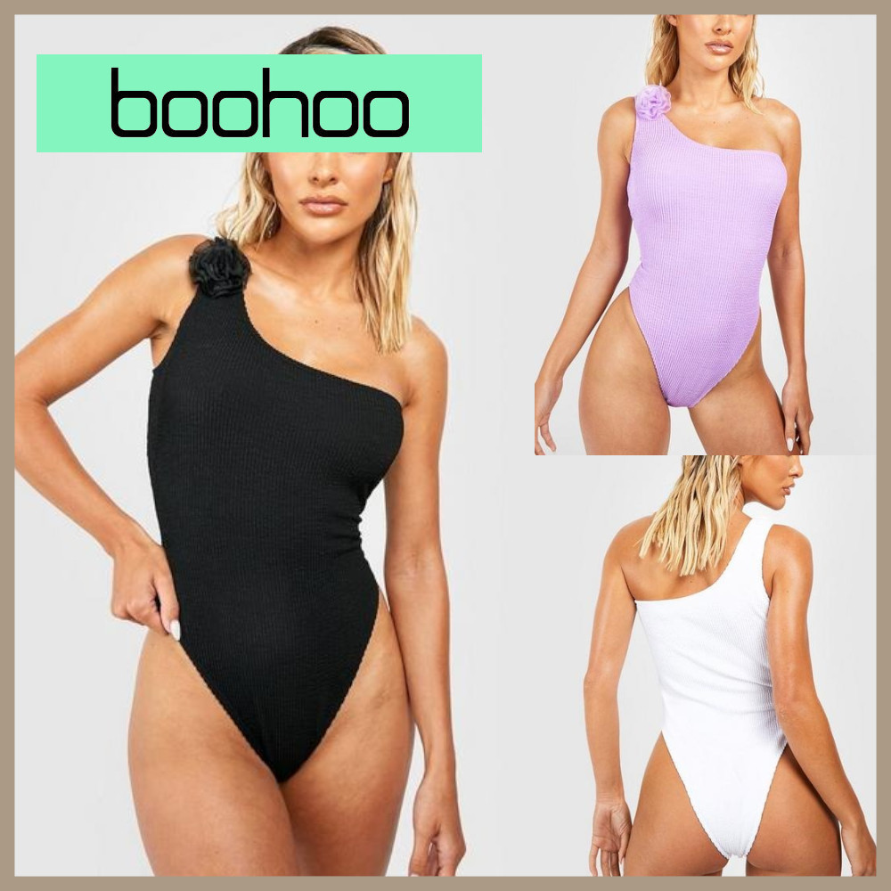 ★boohoo★ ローズ コサージュ クリンクル ワン ショルダー 水着