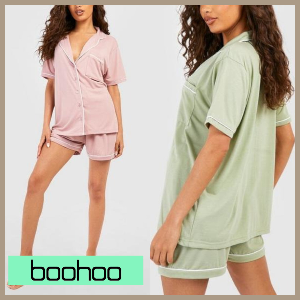 ★boohoo★ ボタン スルー ジャージ パジャマ ショート セット