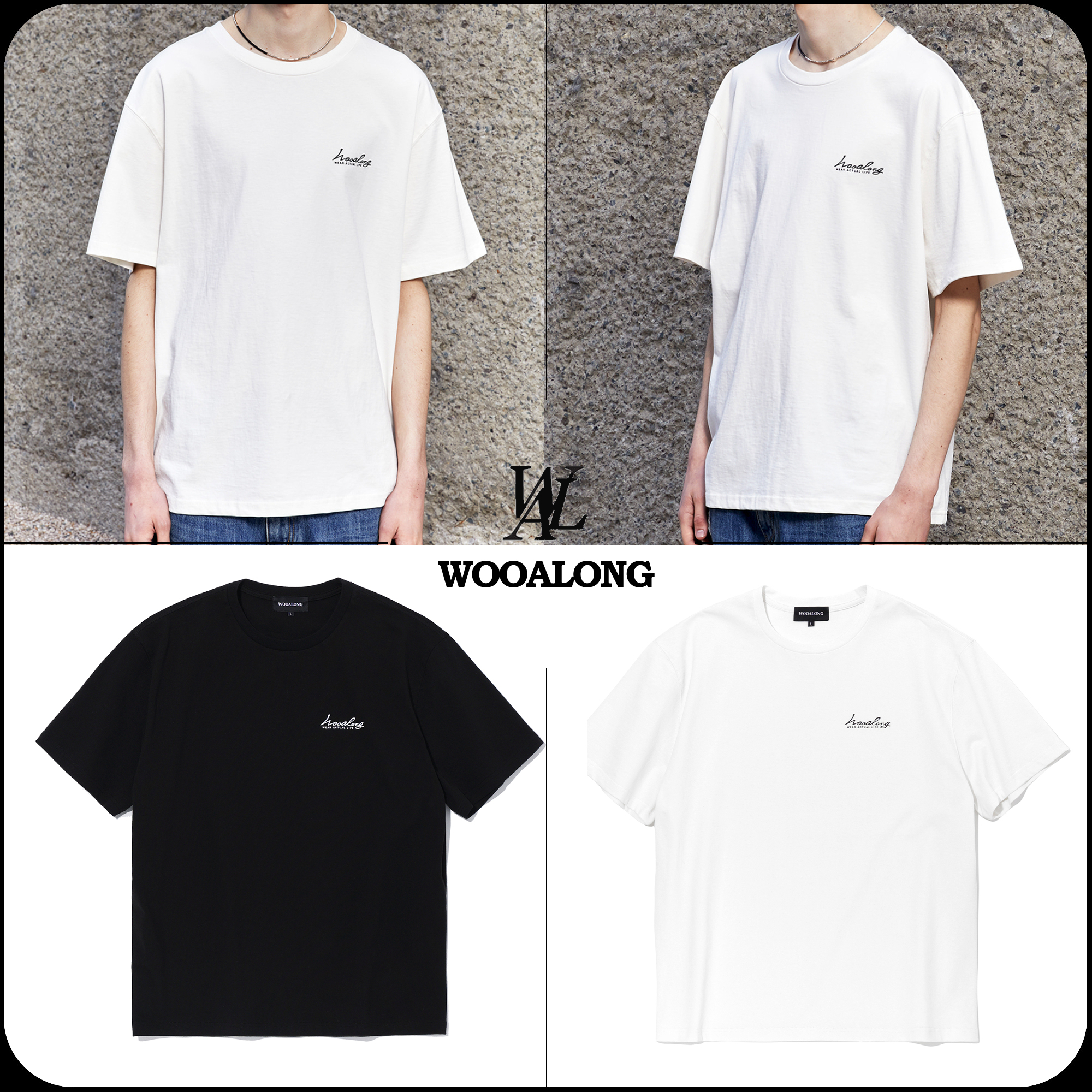 [WOOALONG]★Cursive lettering cotton over fit T-shirt