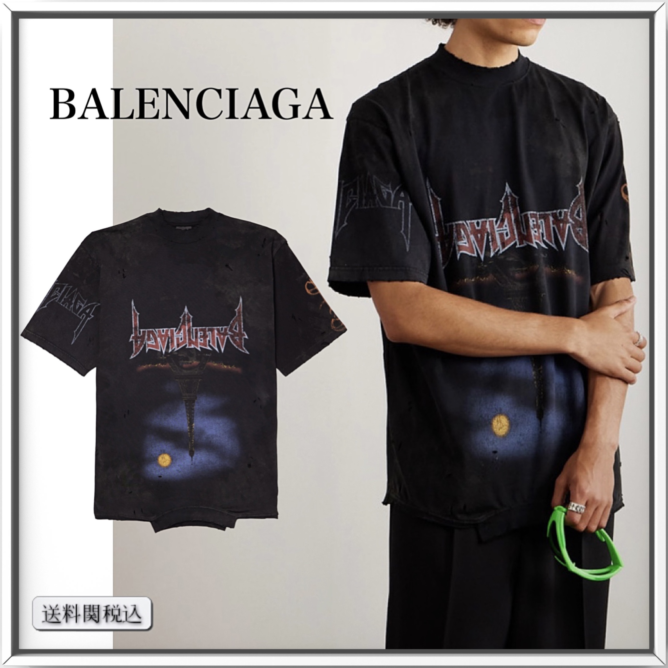BALENCIAGA アップサイドダウン ディストレスト Tシャツ 人気