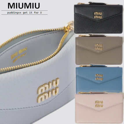 MiuMiu Card Holders Calfskin Plain Leather Bridal Logo Card Cases Card Holders