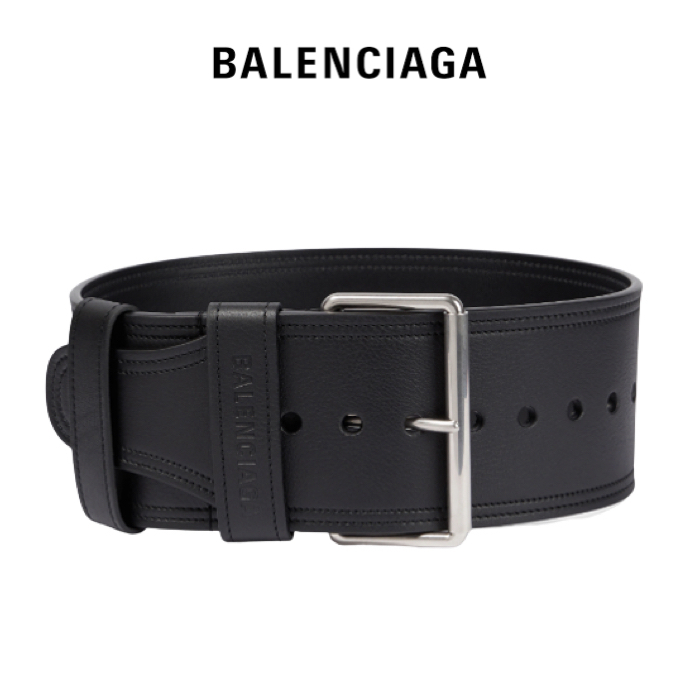 BALENCIAGA*レザー バックル ベルト フォース ブラック
