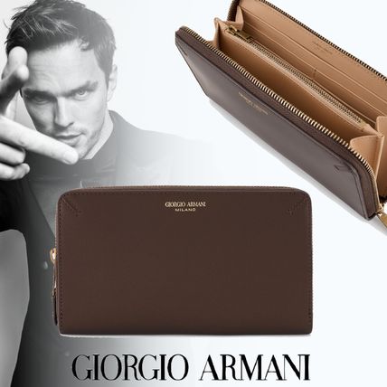 GIORGIO ARMANI Long Wallets Unisex Calfskin Street Style Plain Leather Logo Long Wallets