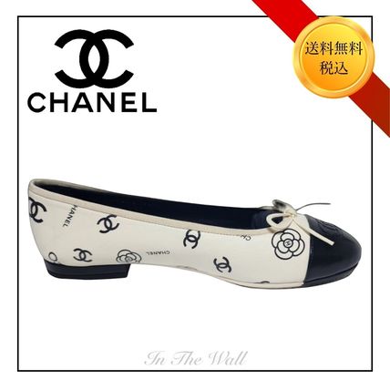 CHANEL Ballet Leather Logo Ballet Shoes