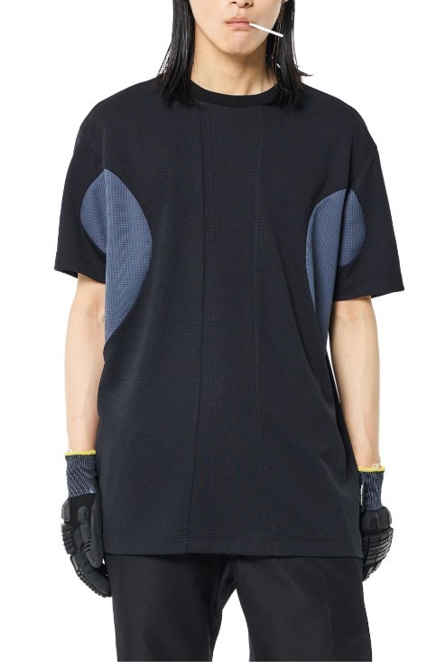 【OPENING PROJECT】 Curved Line Mesh T Shirt - Black