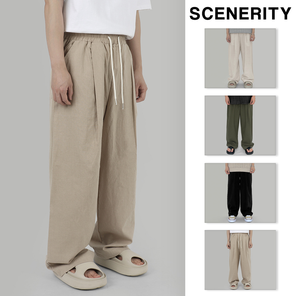 【SCENERITY】Banded Linen Wide Pants