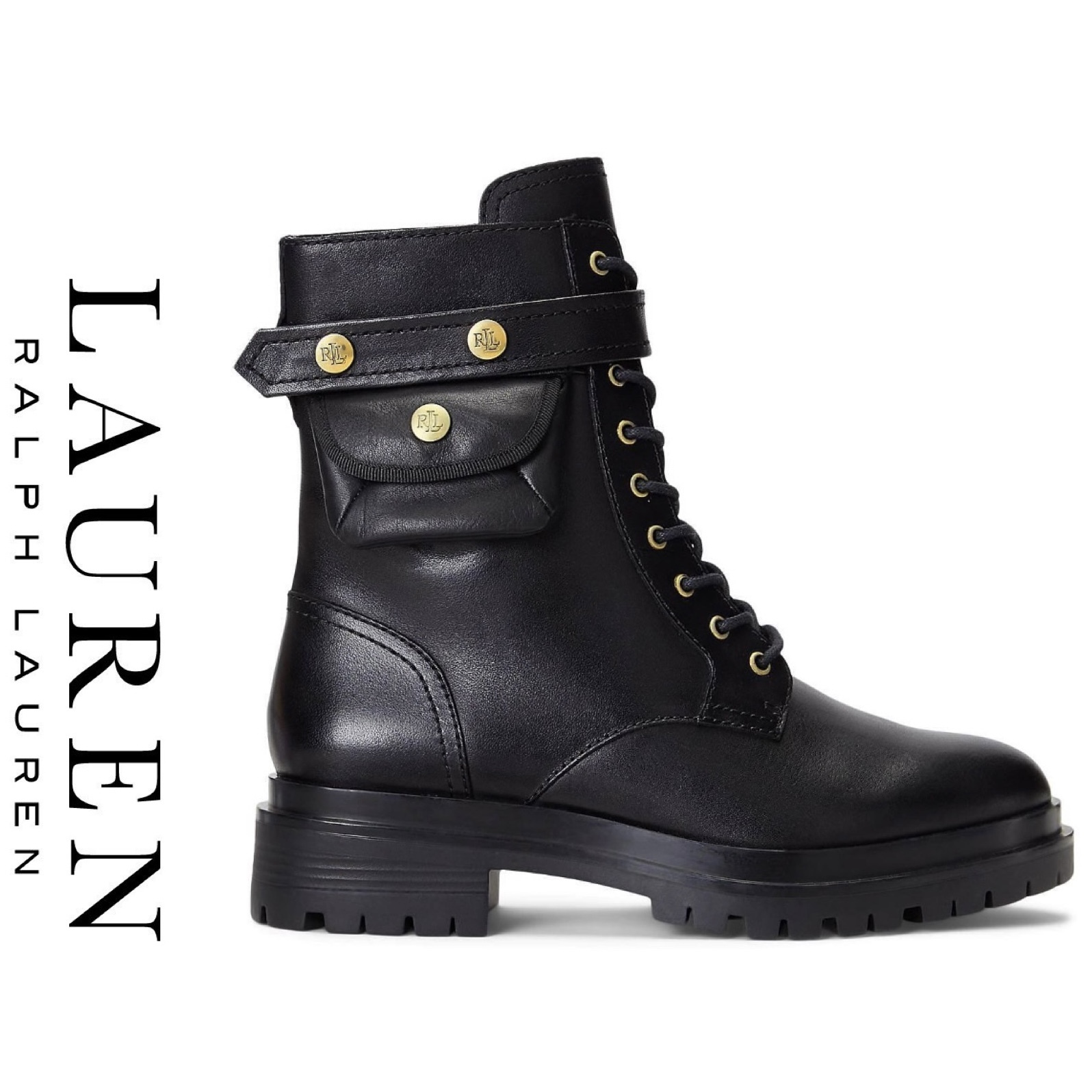 送料関税込み☆ LAUREN RALPH LAUREN ロゴ レースアップ ブーツ