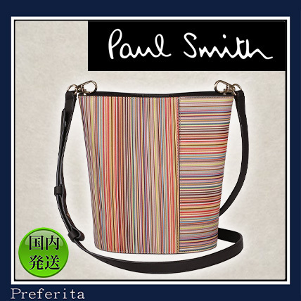 【Paul Smith】バケットショルダーバッグ ストライプ レザー