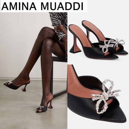 AMINA MUADDI Heeled Open Toe Casual Style Blended Fabrics Street Style Plain