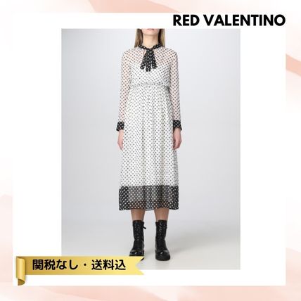 RED VALENTINO Dresses Heart Silk Flared Long Sleeves Long Dresses