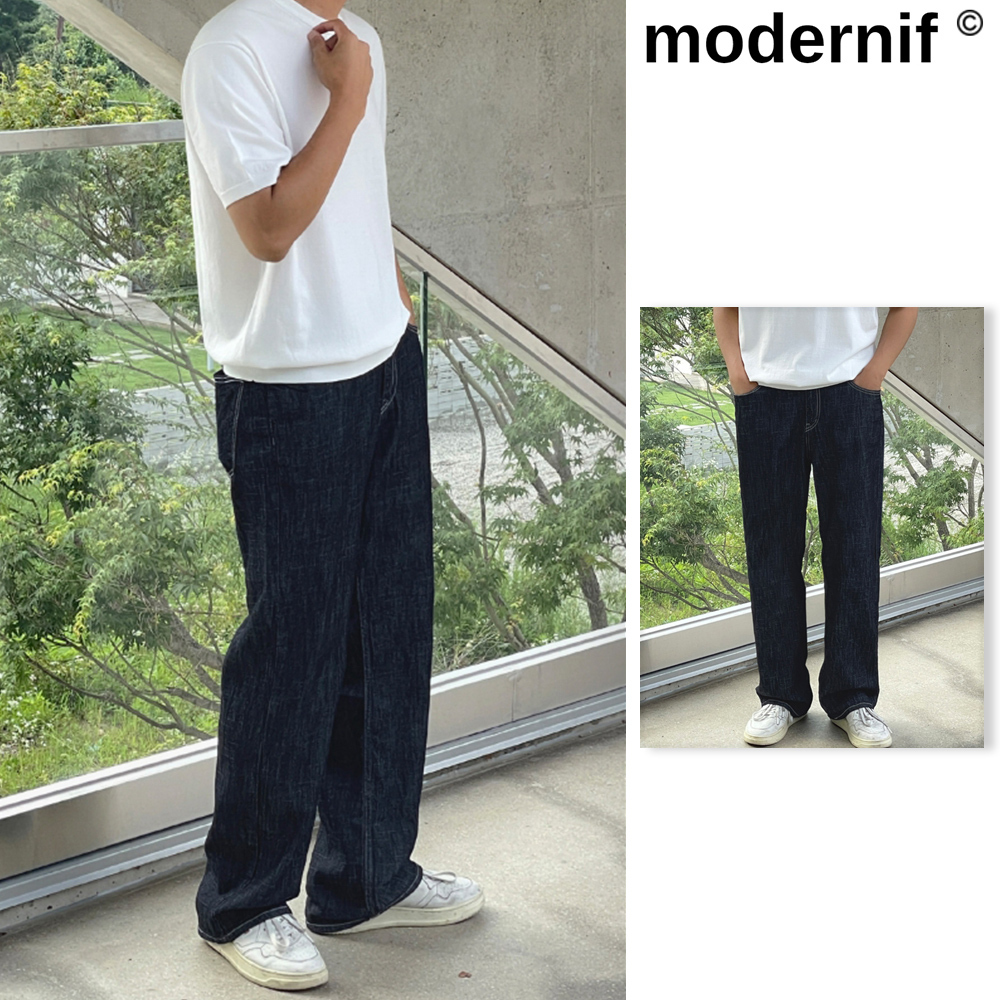 【MODERNIF】Wig Raw Wide Denim Pants