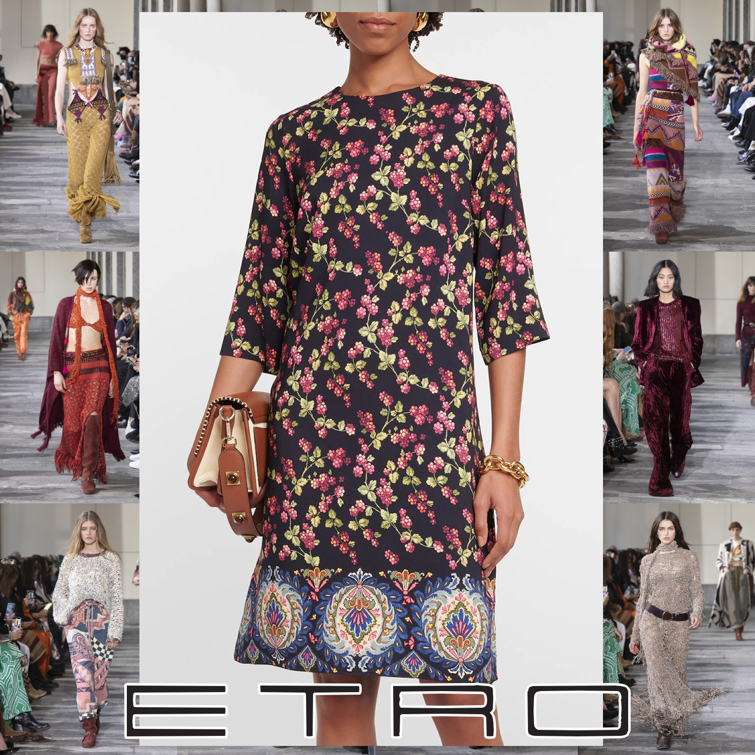 ETRO フラワープリント チュニックドレス ネイビー
